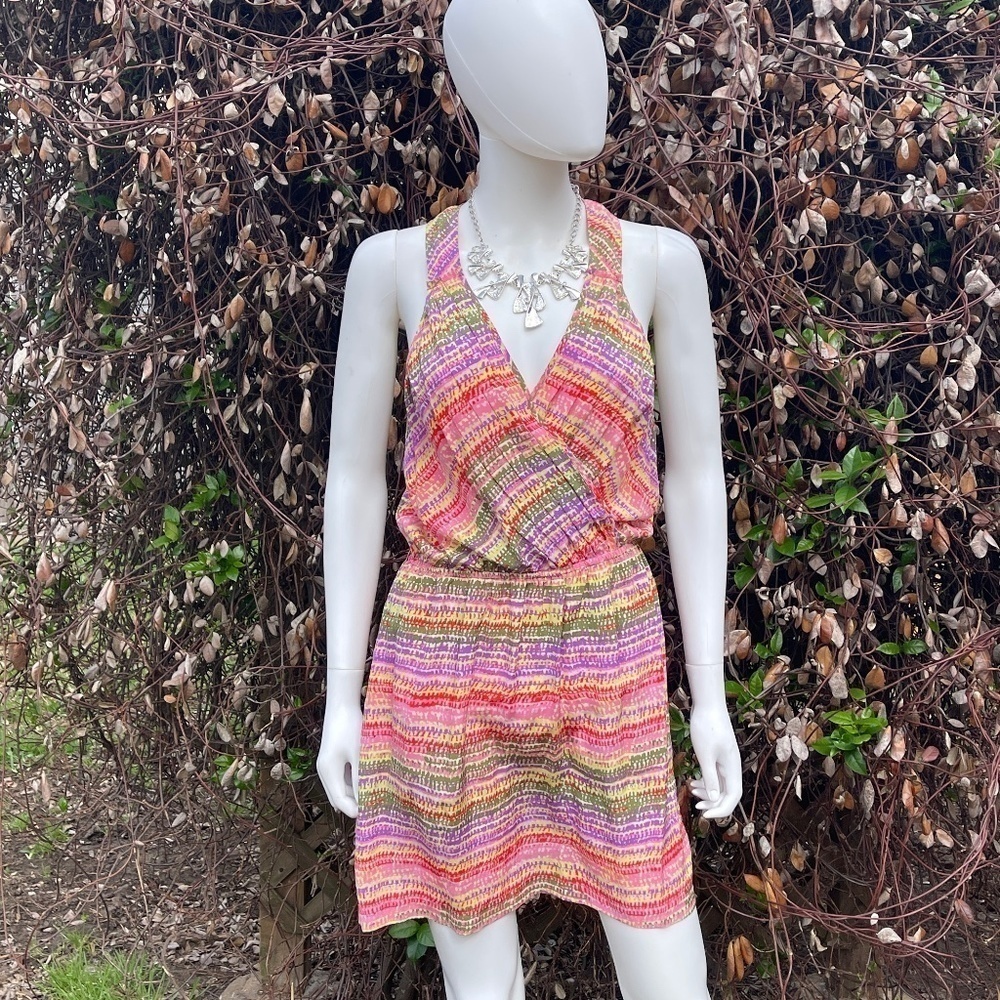 Charlie Jade Multicolr Print Wrap Top Drop Waist Racerback Spring Mini Dress